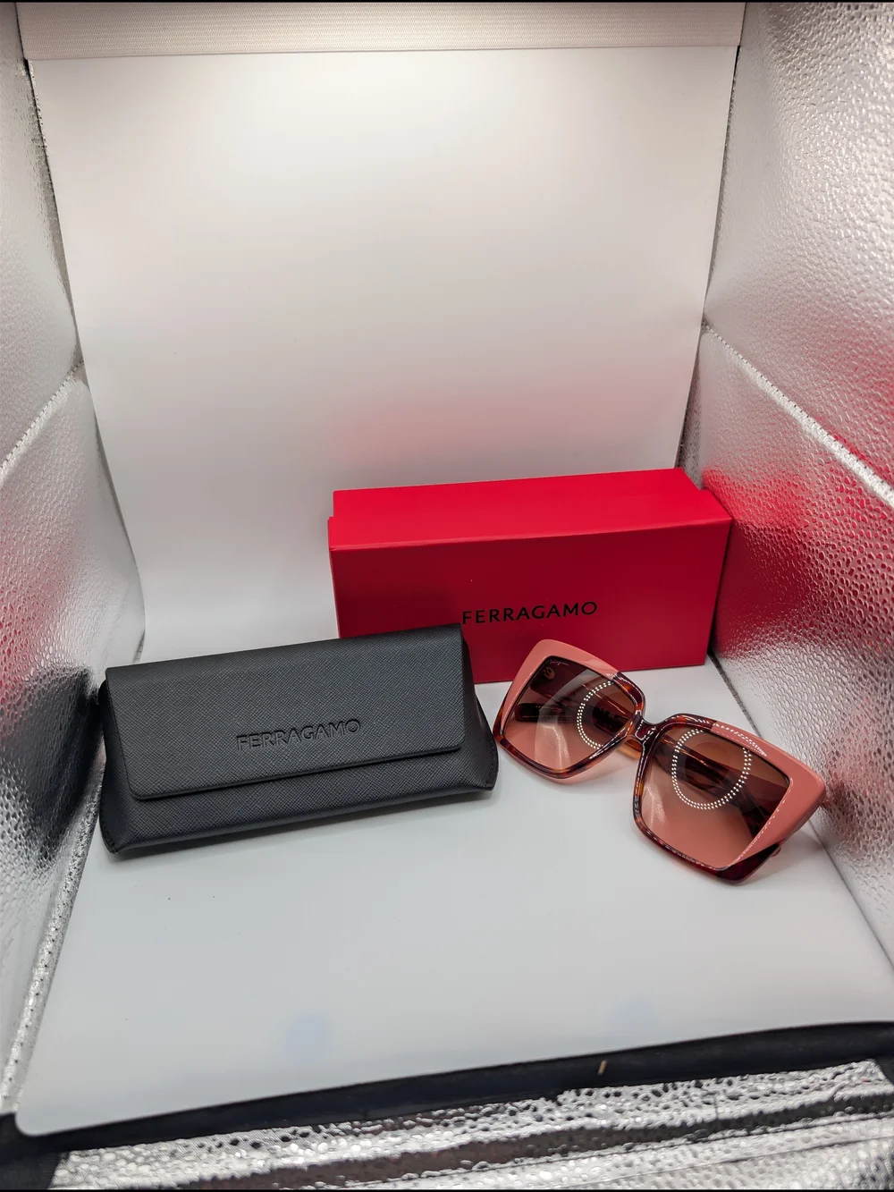Salvatore Ferragamo SF1060S Red Tortoise Square Sunglasses NIB